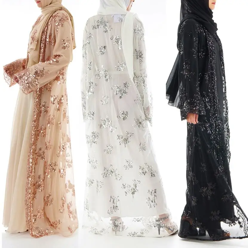 

Muslim Clothing Hijab Dress Sequin Abaya Dubai Jilbabs Abayas for Women Cardigan Longo Caftan Lace Indonesia Tesettur Elbise