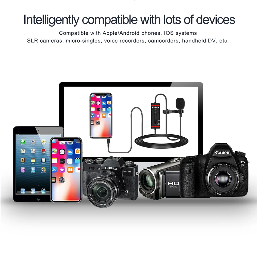 MAMEN Lavalier 3,5 мм Аудио Видео Запись нагрудный микрофон для iPhone Android Mac Vlog микрофон для DSLR камеры видеокамеры рекордер