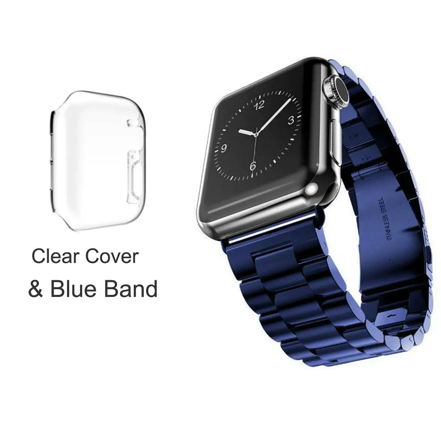 Clear Blue Ремешок для часов из нержавеющей стали 316L для Apple Watch, ремешок серии 5, серия 4, 44 мм, 40 мм, покрытие для iWatch, чехол для браслета, набор - Цвет ремешка: Clear Blue