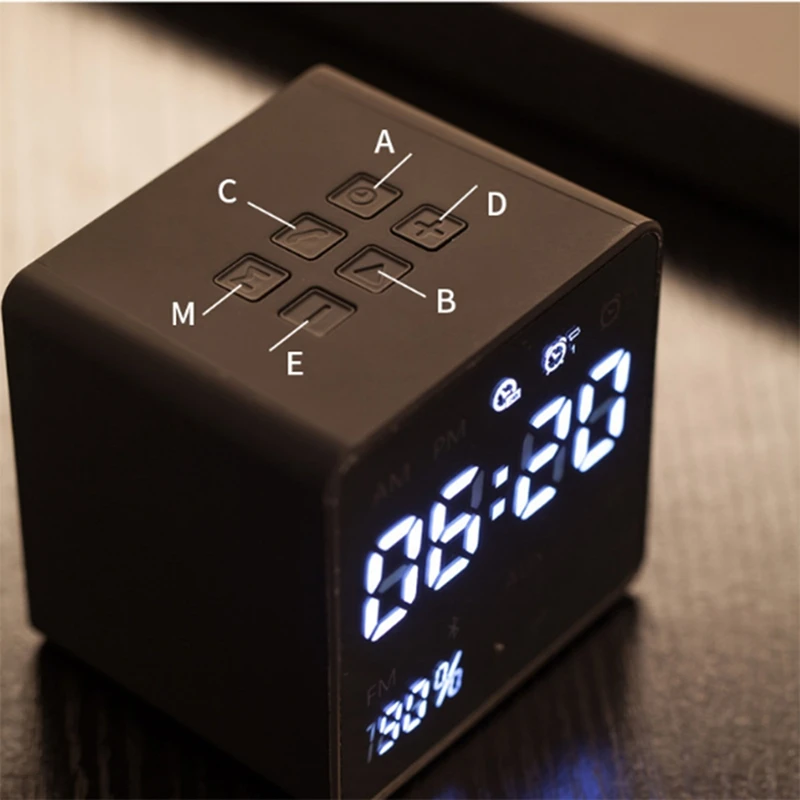 Мода-цифровой будильник радио с беспроводной Bluetooth динамик для спальни/офиса, Micro-Sd, встроенный микрофон, диапазон 33 футов, Usb Fl