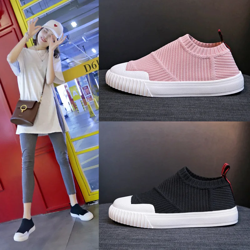 

Shoes Women's 2019 Summer New Style Elasticity wa zi xie Breathable Knitted Mesh Shoes Fly Woven Casual White Shoes