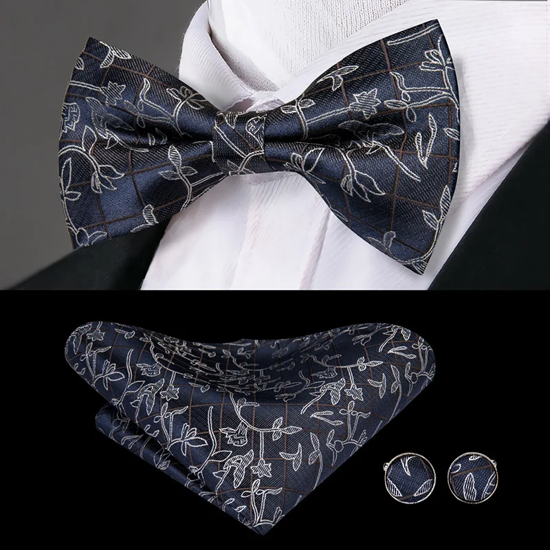 BD-3031 Hi-Tie роскошный бренд шелковый Взрослый мужской галстук-бабочка подтяжки синее платье на подтяжках с цветами Кожа Металл 6 зажимы Подвески подтяжки