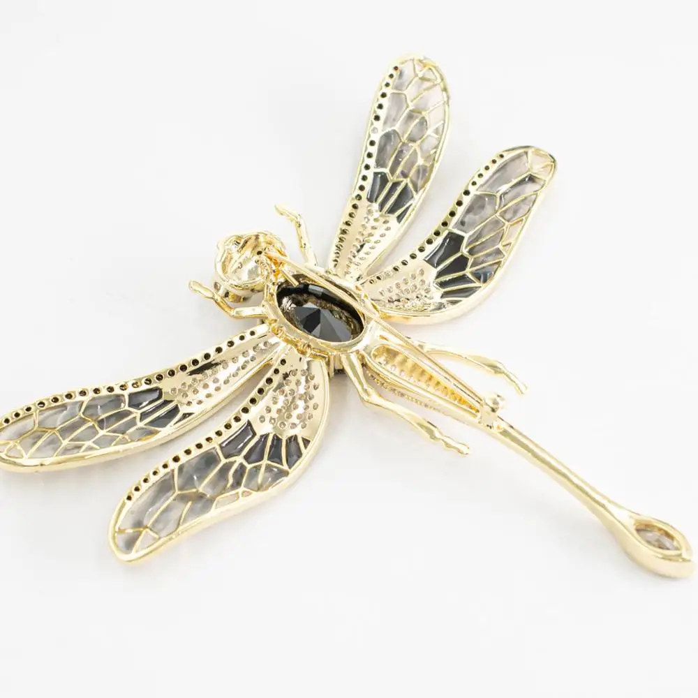 Cubic Zirconia Big Black Insect Dragonfly Brooch Broach Pin Women Jewelry Accessories XR05562