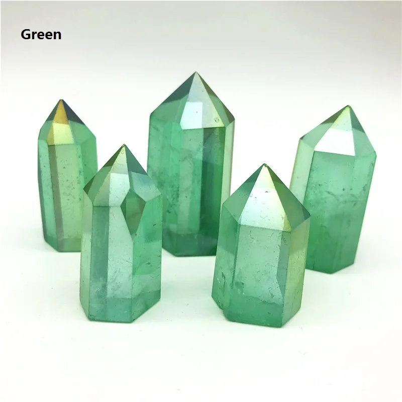 10 цветов титана Радужный кристалл с Аура-кварцем точка обелиска палочка башня точка целебный Природный Кварц кристаллы - Цвет: Green