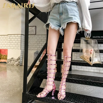 

Sarairis On Sale 2020 Fashion Large Size 44 Block High Heels Knee High Summer Boot Women Shoes Sandals