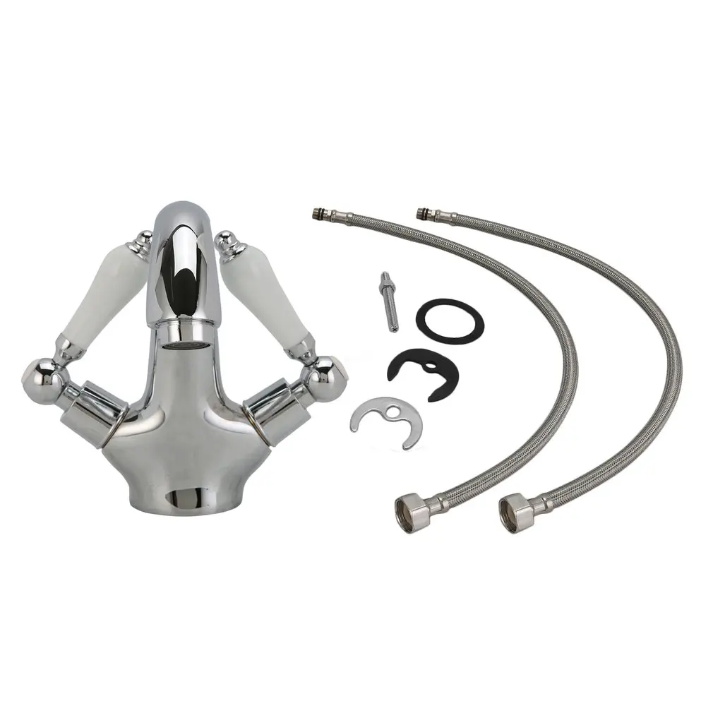 

2019 NEW Traditional Home Bathroom Toilet Ceramic Double Lever Mixer Hot And Cold Water Taps Faucet Sink Bath Tap