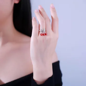 

Heitai silver wholesale S925 pure silver hollow long life lock pomegranate tassel opening ring female