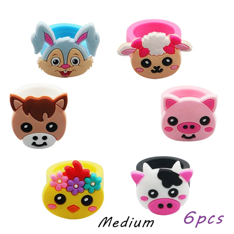 6pcs 10pcs Environmental Unicorn Mermaid dinosaur Ring Girl boy chindren PVC Silicone Ring Handmade Children's Cartoon Ring 