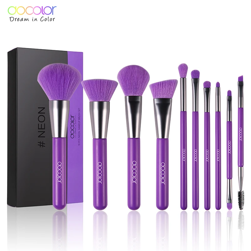 

Docolor 10Pcs Professional Makeup Brushes Set Powder Foundation Eyeshadow Make Up Brushes Cosmetics Synthetic Hair Neon Brushes