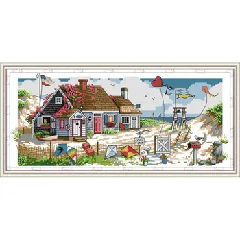 

Home of Love Counted Cross Stitch Kit Home Decor 14CTPrinted Canvas Scenery Pattern Embroidery Needlework Set DMC Threads Crafts