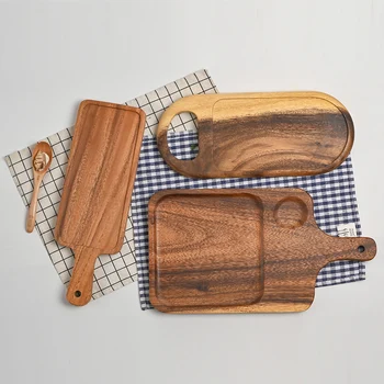 

Creative wooden tray solid wood dinner plate pizza plate square pizza tray acacia wood tableware wholesale