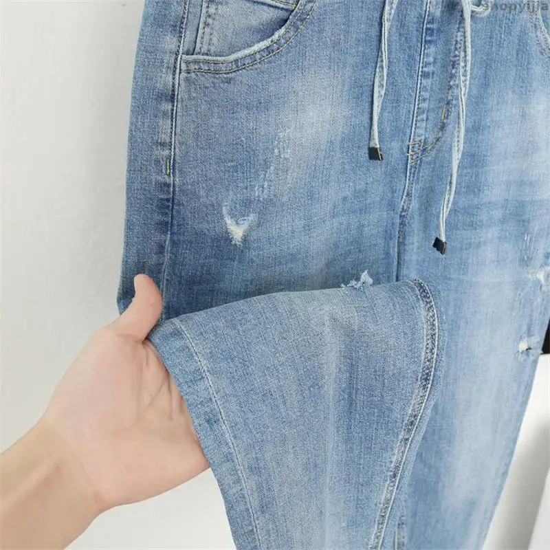 Уличная одежда повседневные эластичные винтажные джинсы Femme L-5XL Джинсы бойфренда женские с высокой талией шаровары размера плюс джинсы для мам