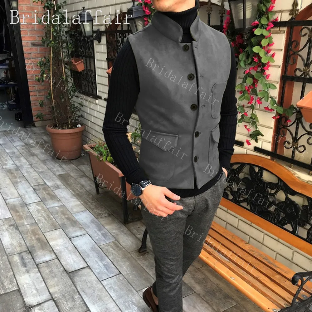 Bridalaffair мужской костюм жилет высокого качества бархатный коричневый приталенный мужской жилет для делового костюма для свадебных женихов 16 цветов больше - Цвет: dark grey
