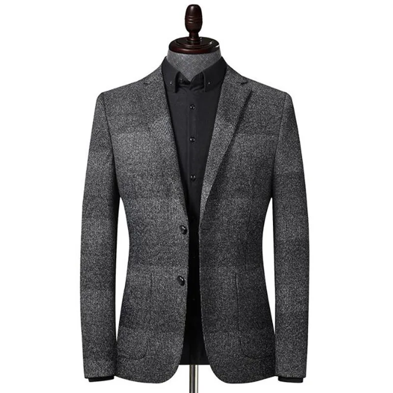 

Autumn Winter Coat Men Blazers Fashion Stitching Knitting Men Suit Stretch Blazer Jacket For Men Casual cardigan Top Coats