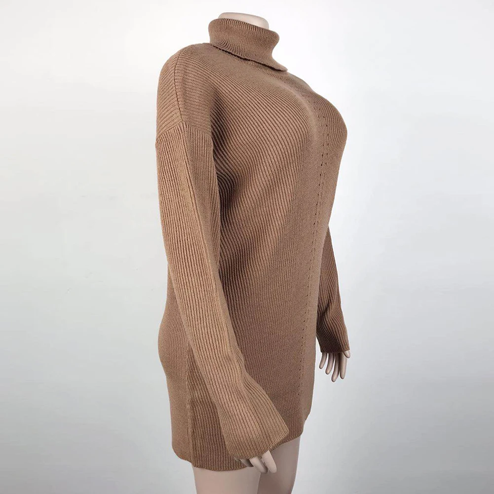 Женское платье свитер с длинным рукавом и высоким воротником|Платья| |