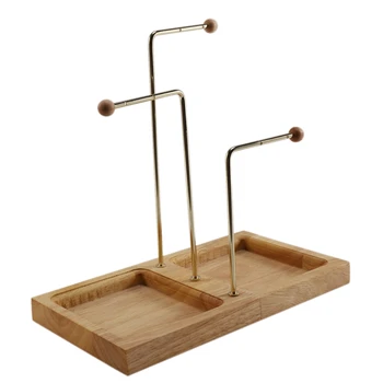 

Brief Solid Wood Metal Earrings Display Holder Jewelry Showcase Earrings Rack