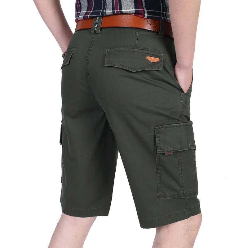 Новые Брендовые мужские шорты Карго, летние мужские шорты, повседневные свободные шорты с несколькими карманами, хлопковые дышащие шорты со средней талией, мужские шорты без ремня