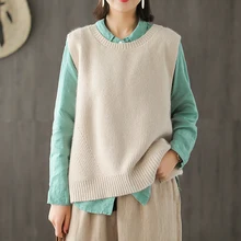 Женский свитер, вязаный пуловер, топы на бретелях, Свитера с квадратным вырезом, без рукавов, большие свободные, милые, модные, повседневные, на весну и осень, AZ26252418