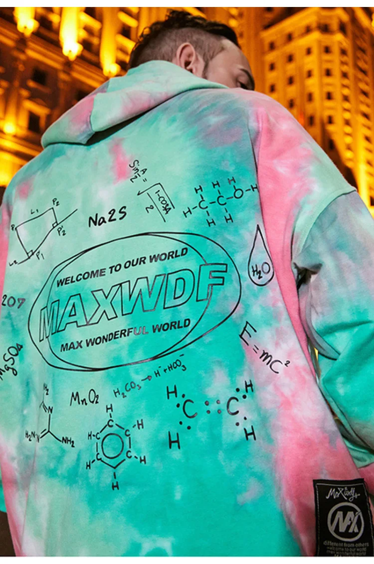 Aolamegs Men Hoodies Watercolor Pullover Casual Oversize Back Letter Print Hooded Sweatshirt Lovers Hip Hop Style Streetwear