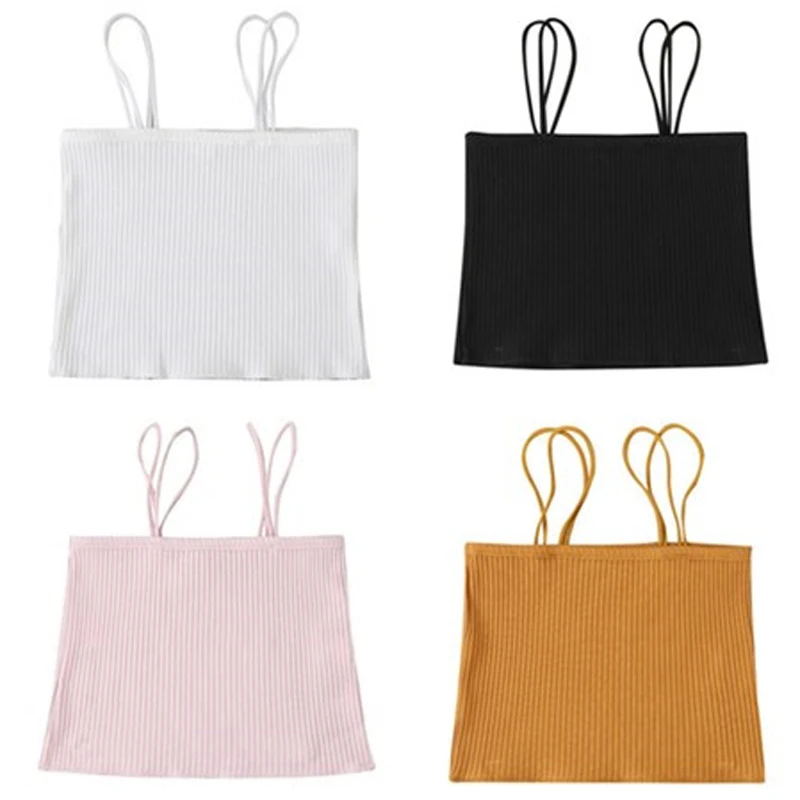 

New Multi-Color Girls Camisoles Solid Cotton Fashion Thin Shoulder Strap Tops Summer Children's All-match Tee Shirt Baby Clothes