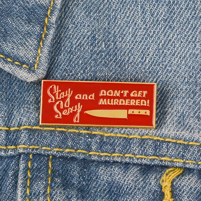 

Enamel Pin Stay Sexy Badge Red Tag Knife Dagger Brooches Bag Clothes Lapel pin Cartoon Jewelry Gift for Friends