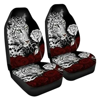 

2pcs Interior Decor Car Seat Cover Universal Animal Pattern All Season Gift Fashion Dustproof Full Protection Front 3D Print