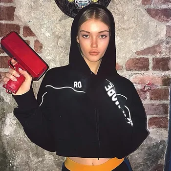 

Women Fashion Short Hoodies Ladies Casual Letter Pattern Pullover Female Comfort Simple Joker Long Sleeves Tops Spring New