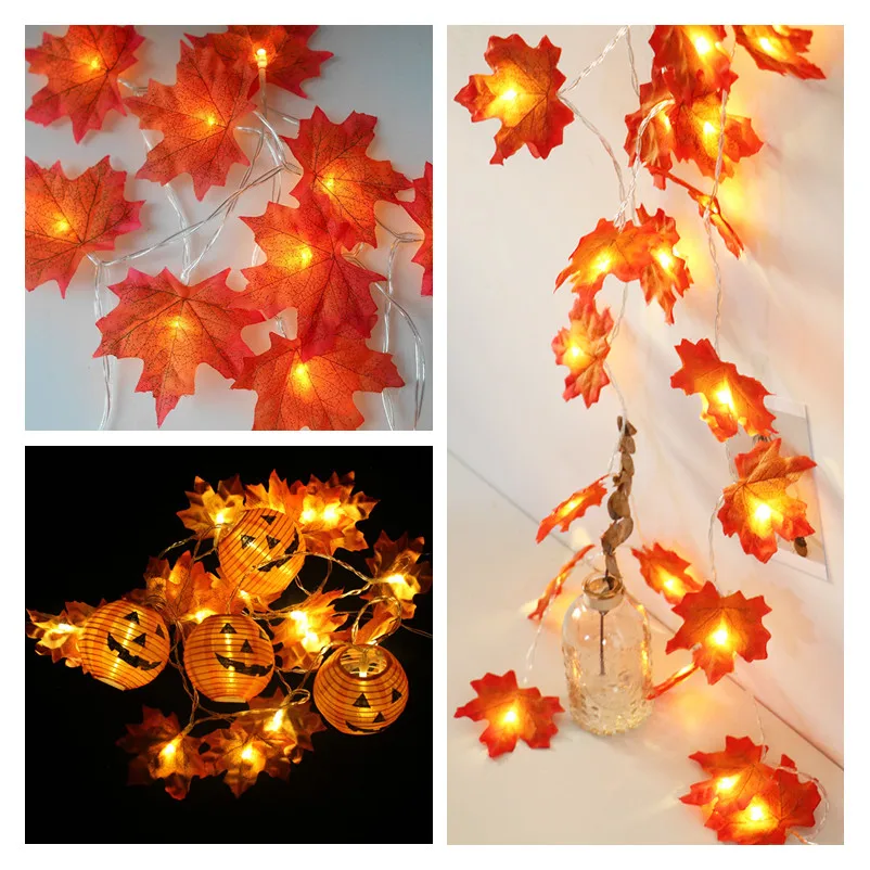 

Battery Operated Led Garland Decor Maple Leaves Fairy String Lights Christmas Decorations for Home Room Holiday Lights Halloween