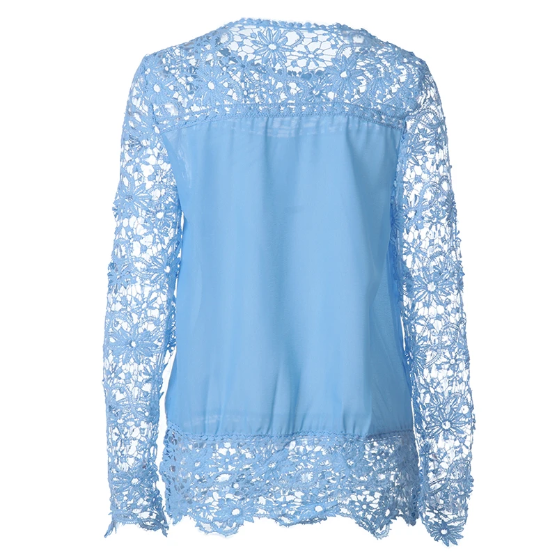 Wenyujh женские кружевные шифоновые рубашки с длинным рукавом и цветочным узором, повседневные женские Однотонные блузки, модные весенне-осенние Топы