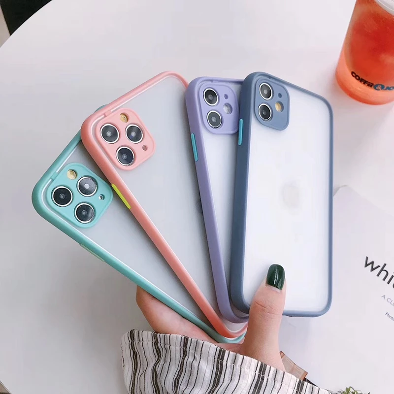 Phone Case For iPhone 11 Pro Max X XR XS 7 8 Plus SE 2020 Contrast Color Frame Matte Hard PC Protective | Мобильные телефоны и