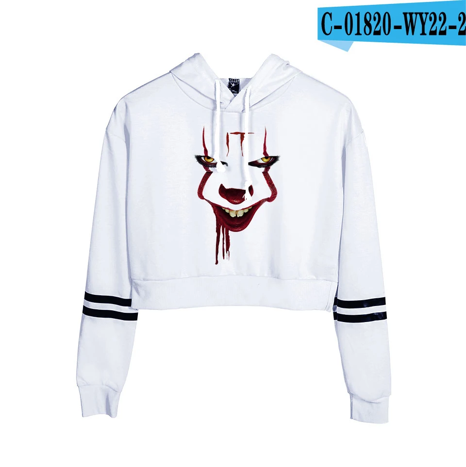 white It Chapter 2 Navel hoody women aikooki новые модные популярные толстовки с принтом It Chapter 2 худи с высокой талией Черный Повседневный Топ - Цвет: white