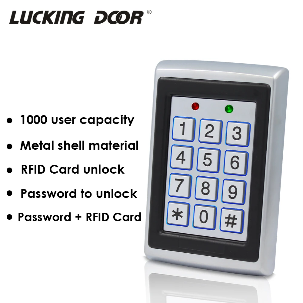 125KhzRFIDCardReaderMetalAccessControlSystemEMCardKeypad1000