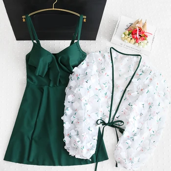 

STAERK bubble hot spring big yards sexy swimsuit fairy female fan connected with blouse two-piece show thin belly fat people