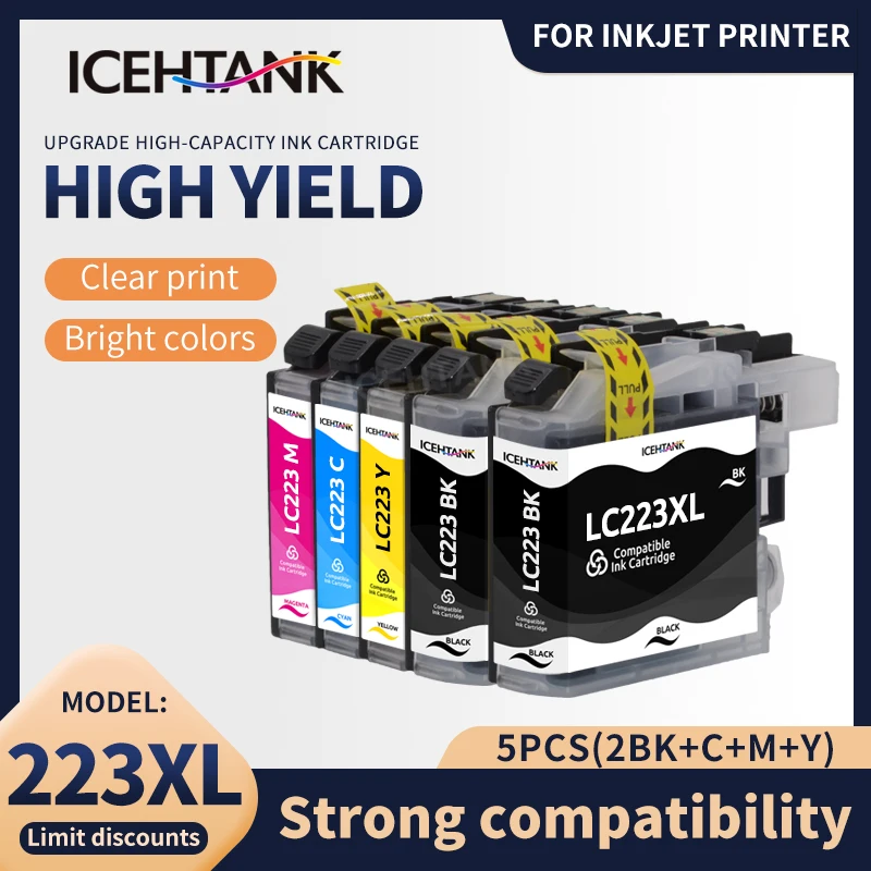 

Icehtank 5Pcs LC223 LC221 LC 223 Cartridges for Brother Printer Ink Cartridge DCP-J562DW J4120DW MFC-J480DW J680DW J880DW J5320