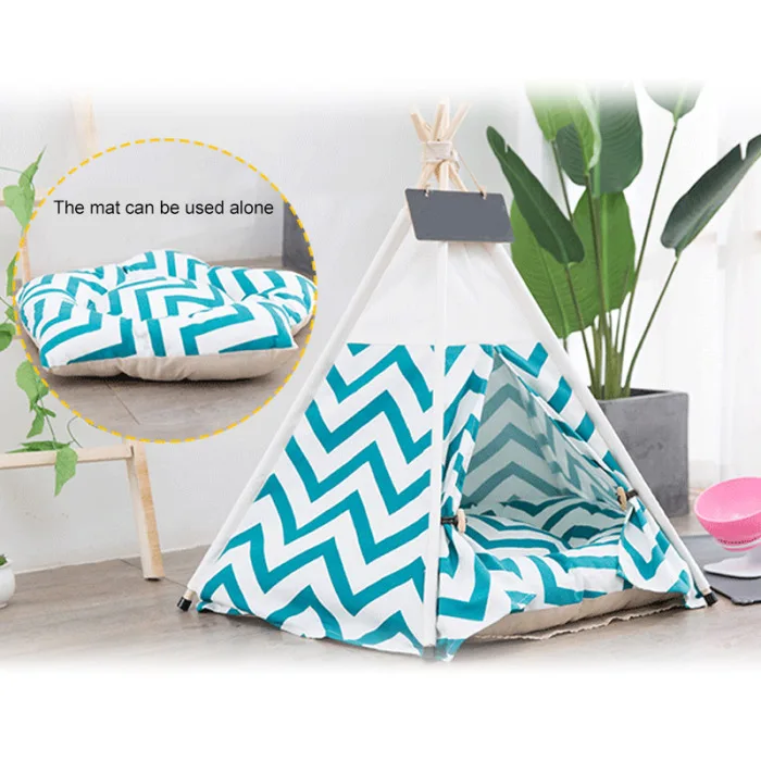 Новинка; Лидер продаж домашних животных «вигвам» собак для кроликов и кошек кровать хлопок холст Портативный полосатый домики для домашних животных дома с подушками SMD66