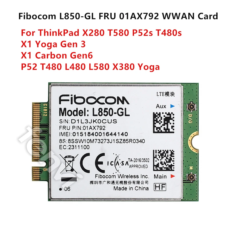 4G LTE беспроводной модуль Fibocom L850 GL M.2 карта FRU 01AX792 Lenovo ThinkPad X1 Carbon Gen6 X280 T580 T480s L480 Yoga Gen