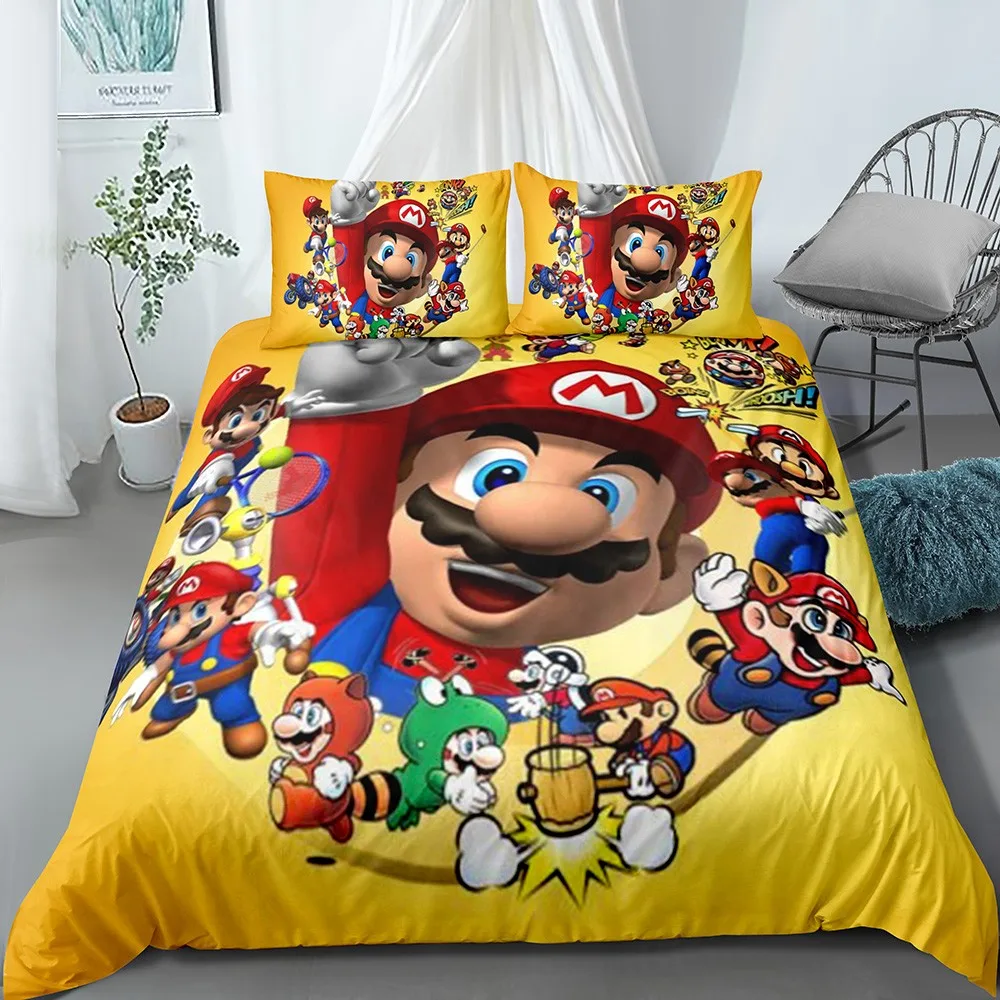 

Bedding Super Mario Different Roles Soft Skin-friendly Duvet Cover Child Game Bedspread Pillowcase Bed Sets Yellow Background