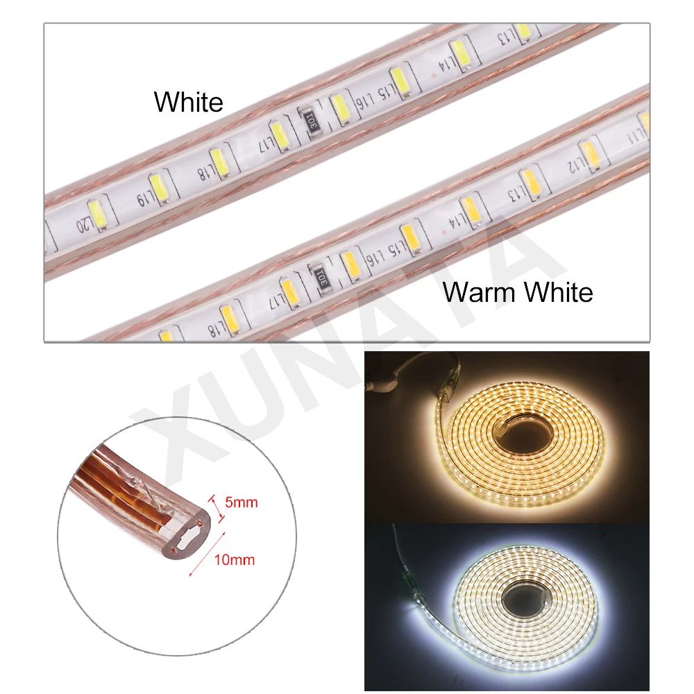 AC 220V LED 스트립 빛 3014 SMD 120LED/m 야외 방수 IP67 LED 테이프 로프 조명 홈 인테리어 화이트/따뜻한 화이트