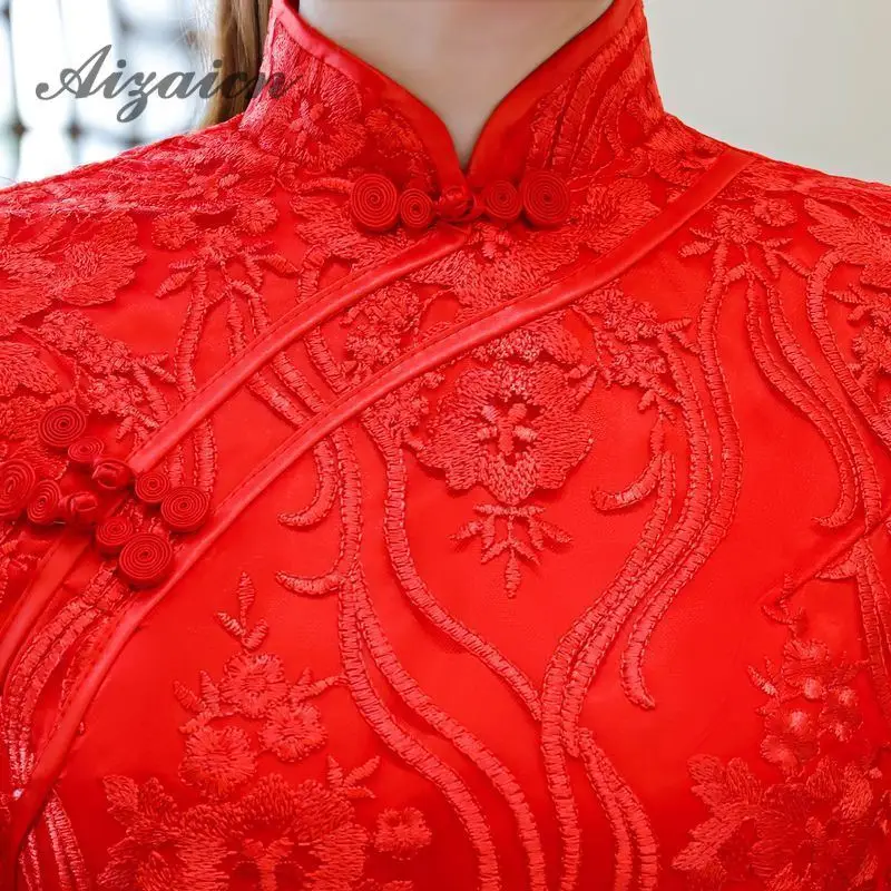 De encaje vestido largo Rosa bordado Cheongsam vestido chino tradicional Qipao современный Восточный Бата Chinoise vestidos de novia