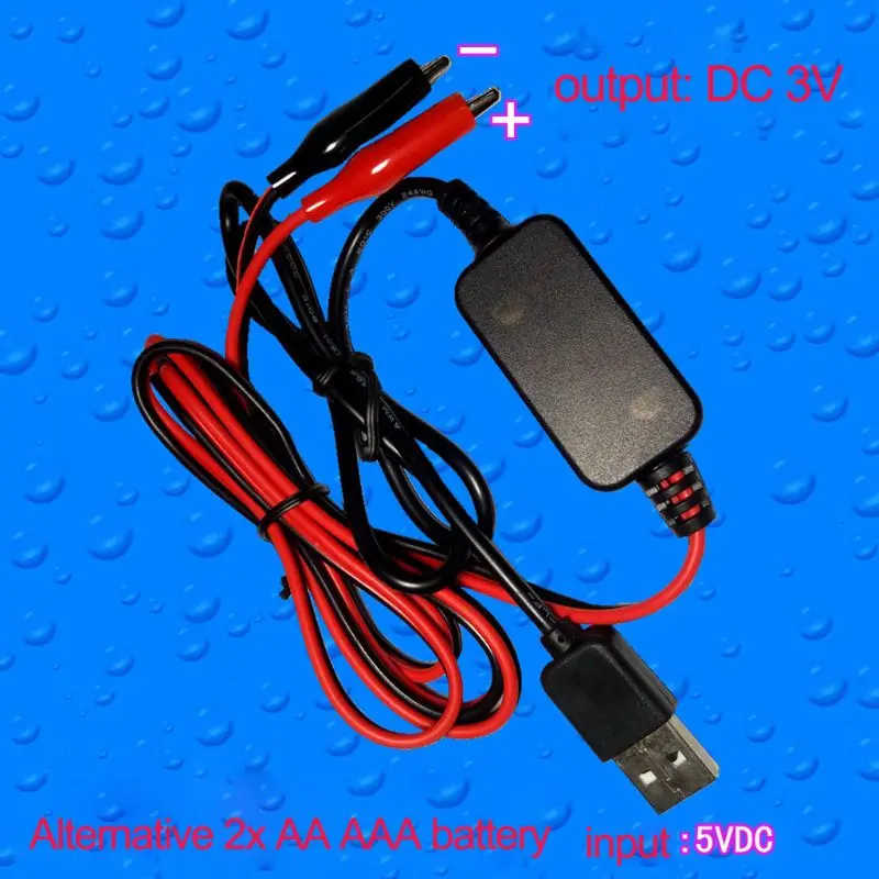 H8WA 2x AA AAA Battery Eliminator USB 5V to 3V Step-down Cable Voltage Converter Line