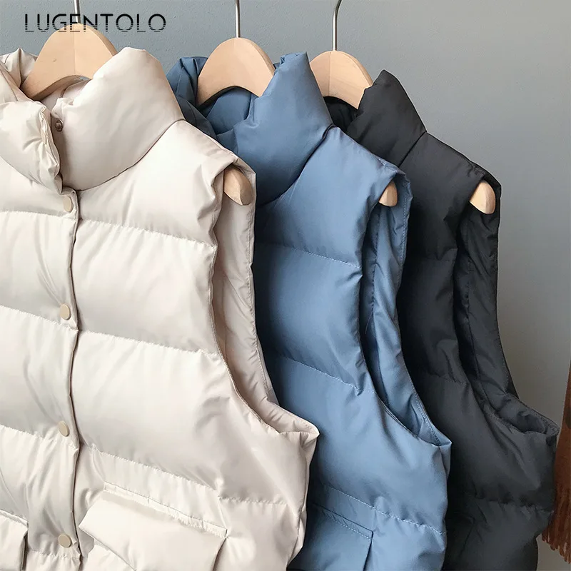 Lugentolo Пальто Женский Длинный жилет свободный ношение тонкий сплошной осень зима хлеб одежда мода однобортный карман жилет
