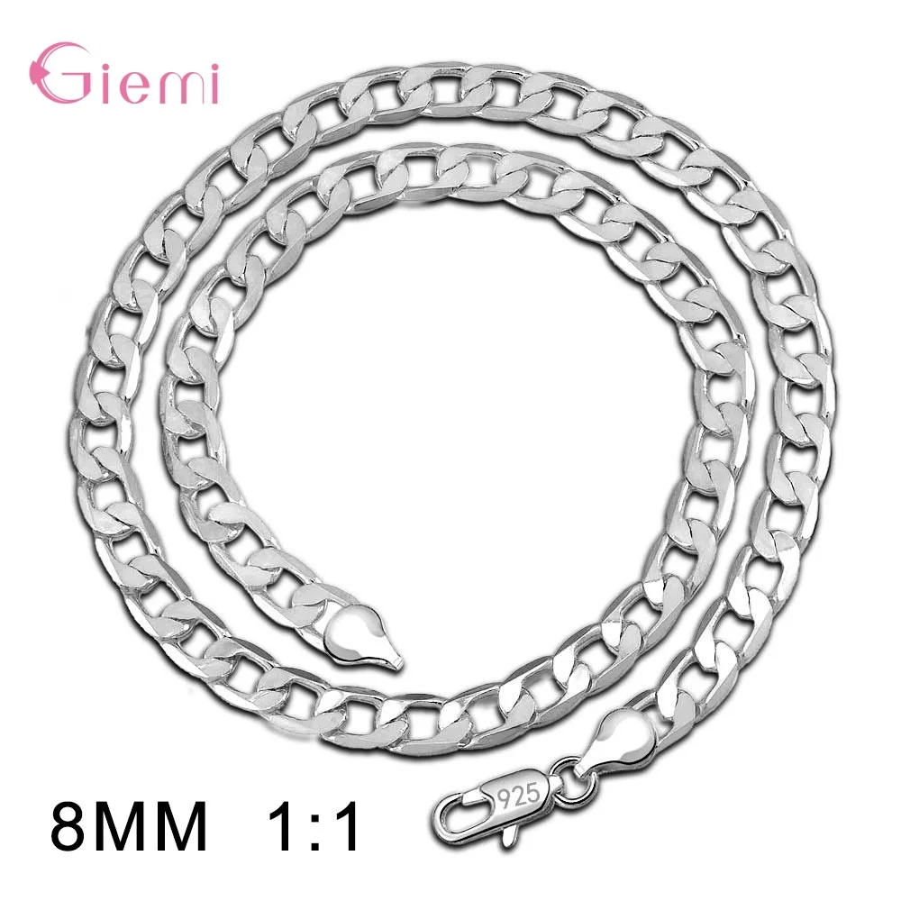 8mm 20inch Серебряное, золотое, сплошное ожерелье, цепочка, звено, для мужчин, чокер, 925 пробы, серебро, для мужчин, для женщин, модное ювелирное изделие, 4, 6, 8 мм - Окраска металла: 8mm 20inch