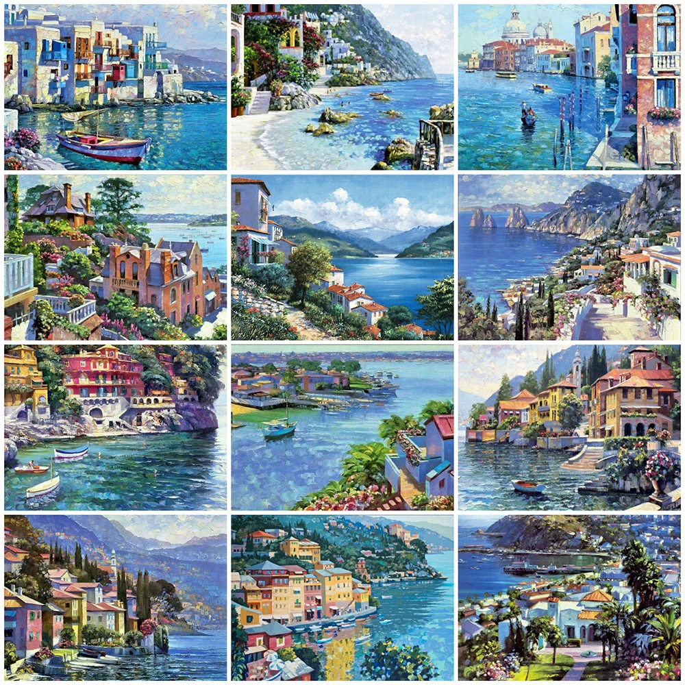 Evershine 5D DIY Diamond Painting Town Cross Stitch Kit Embroidery Seaside Landscape Moasic Art Home Decorations | Дом и сад