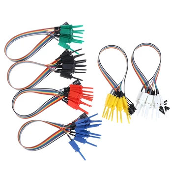 

10pcs High Efficiency Test Hook Clip 300mm Logic Analyzer Cable Gripper Probe Test Clamp Kit Yellow/Red/Black/Green