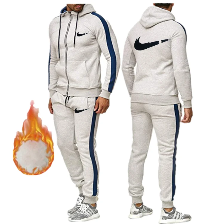 New Tracksuit Men Sporting Fleece Thick Hooded Brand-Clothing Casual Sportswear Male Jacket+Pants Warm Outside Winter Sweatshirt