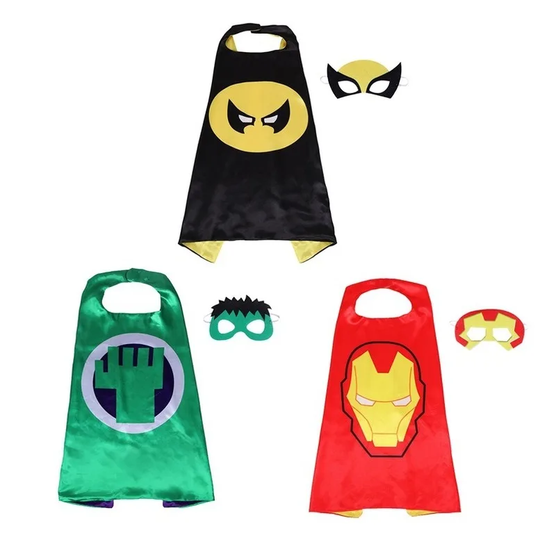 Kids Christmas Cosplay Costumes Super Heroes Double Sided 70*70cm Cape +Mask Halloween Dress UpChild Birthday Party Costume |