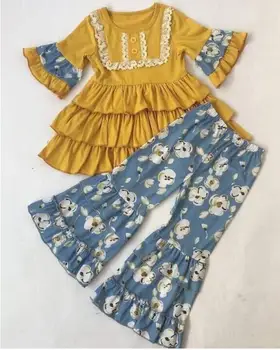 

Autumn New design beautiful Girl Autumn Long Sleeves Clothes Fall Floral Print Fashion Bell Pants Outfit