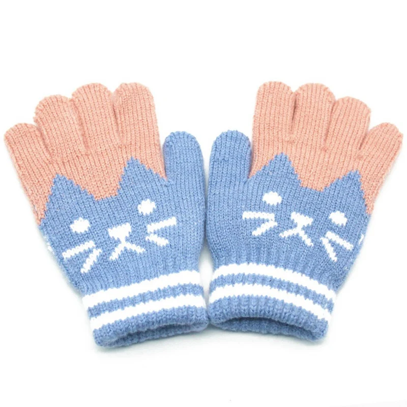Новые детские перчатки для мальчиков и девочек, зимние теплые толстые перчатки, вязаные варежки из кашемира - Цвет: BL