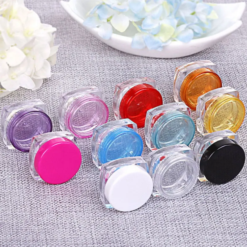 

10Pcs 3g/5g 3ml/5ml Square Bottom Jar Pot Vials Container Fit Makeup Cosmetic Face Cream Pigment Nail Art Glitter Bead