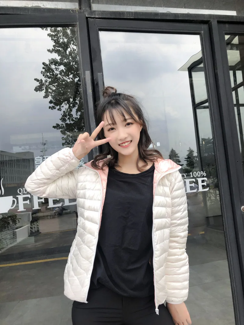 New Style Autumn And Winter Warm Slim Fit Slimming Stand Collar Double-sided Wear Thin down Jacket Women's Short Coat Rever